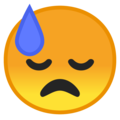 downcast face with sweat emoji on google android